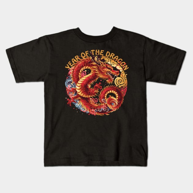 Chinese Year of the Dragon 2024 Kids T-Shirt by Heartsake